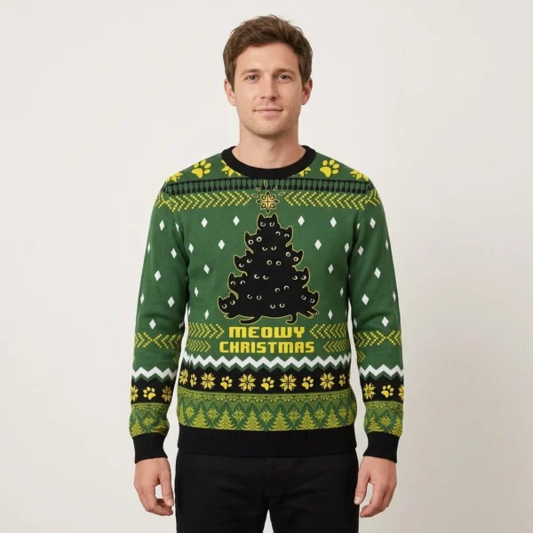 Black Cat Christmas Tree Ugly Christmas Sweatshirt Holiday Clothing Cat Lover Funny Gifts