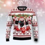 Black Cat Gloves Merry Christmas Sweatshirt Holiday Clothing Unusual Cat Gifts AI Model Photo