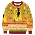 Black Cat In Golden Artwork Christmas Ugly Sweater Christmas Outfits Cat Owner Xmas Gifts AI Model Photo