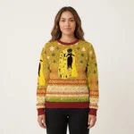 Black Cat In Golden Artwork Christmas Ugly Sweater Christmas Outfits Cat Owner Xmas Gifts AI Model Photo