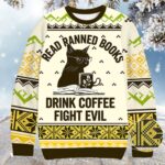 Black Cat Read Books Christmas Ugly Sweater Gift ForBlack Cat Lovers AI Model Photo