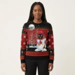 Black Cat Snowman Ugly Christmas Sweater Cat Themed Christmas Presents For Cat Lovers AI Model Photo