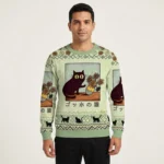 Black Cat Sunflower Ugly Sweater Japanese Art Animal Themed Clothing Gift ForCat Owners AI Model Photo