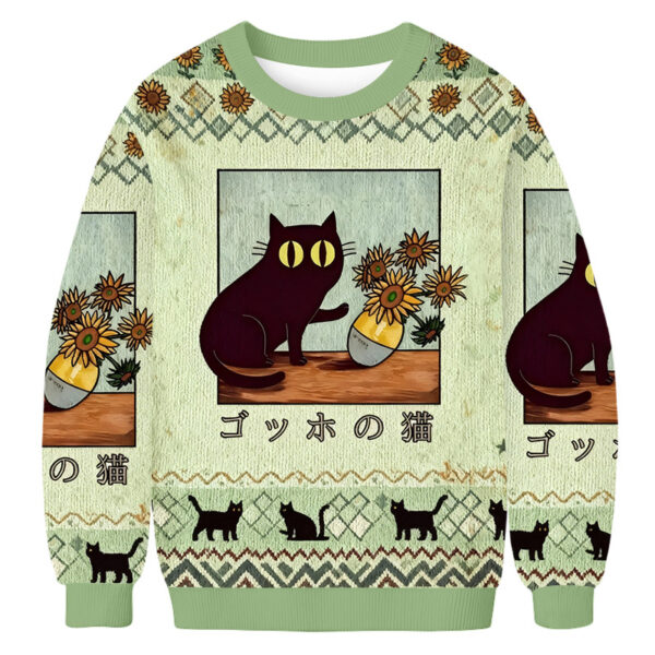 black cat sunflower ugly sweater japanese art animal themed clothing gifts for cat owners 7097 pumaf.jpeg