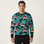 Black Cat Ugly Christmas Sweatshirt Christmas Clothing Gift For Cat Lover Man AI Model Photo