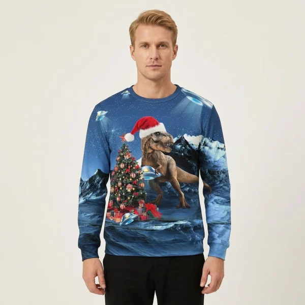 Blue Dinosaur Ugly Christmas Sweater Dinosaur Lover Xmas Sweater Gift ForHim