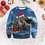 Blue Dinosaur Ugly Christmas Sweater Dinosaur Lover Xmas Sweater Gift ForHim
