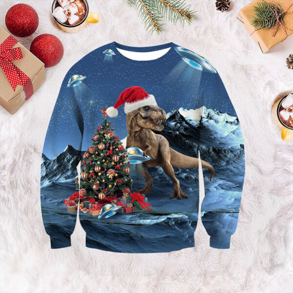Blue Dinosaur Ugly Christmas Sweater Dinosaur Lover Xmas Sweater Gift ForHim