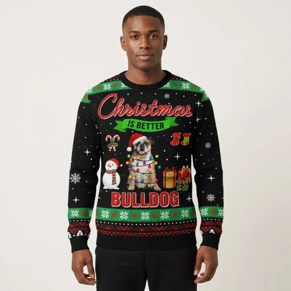 Christmas Is Better With Bulldog Funny Xmas Jumper Cute Xmas Clothing Bulldog Lover Gifts AI Model Photo