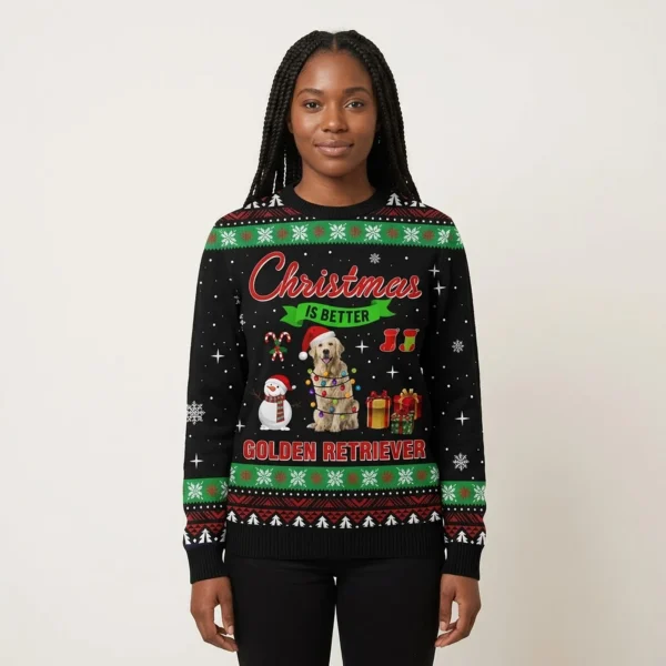 Christmas Is Better With Golden Retriever Funny Holiday Sweaters Golden Retriever Owner Gifts AI Model Photo