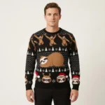 Crazy Sloth Funniest Ugly Sweater Cool Xmas Clothing Sloth Christmas Gifts AI Model Photo