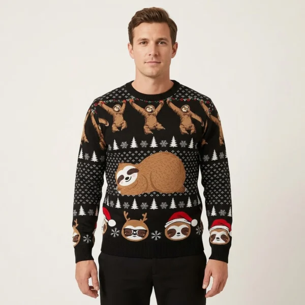 Crazy Sloth Funniest Ugly Sweater Cool Xmas Clothing Sloth Christmas Gifts AI Model Photo