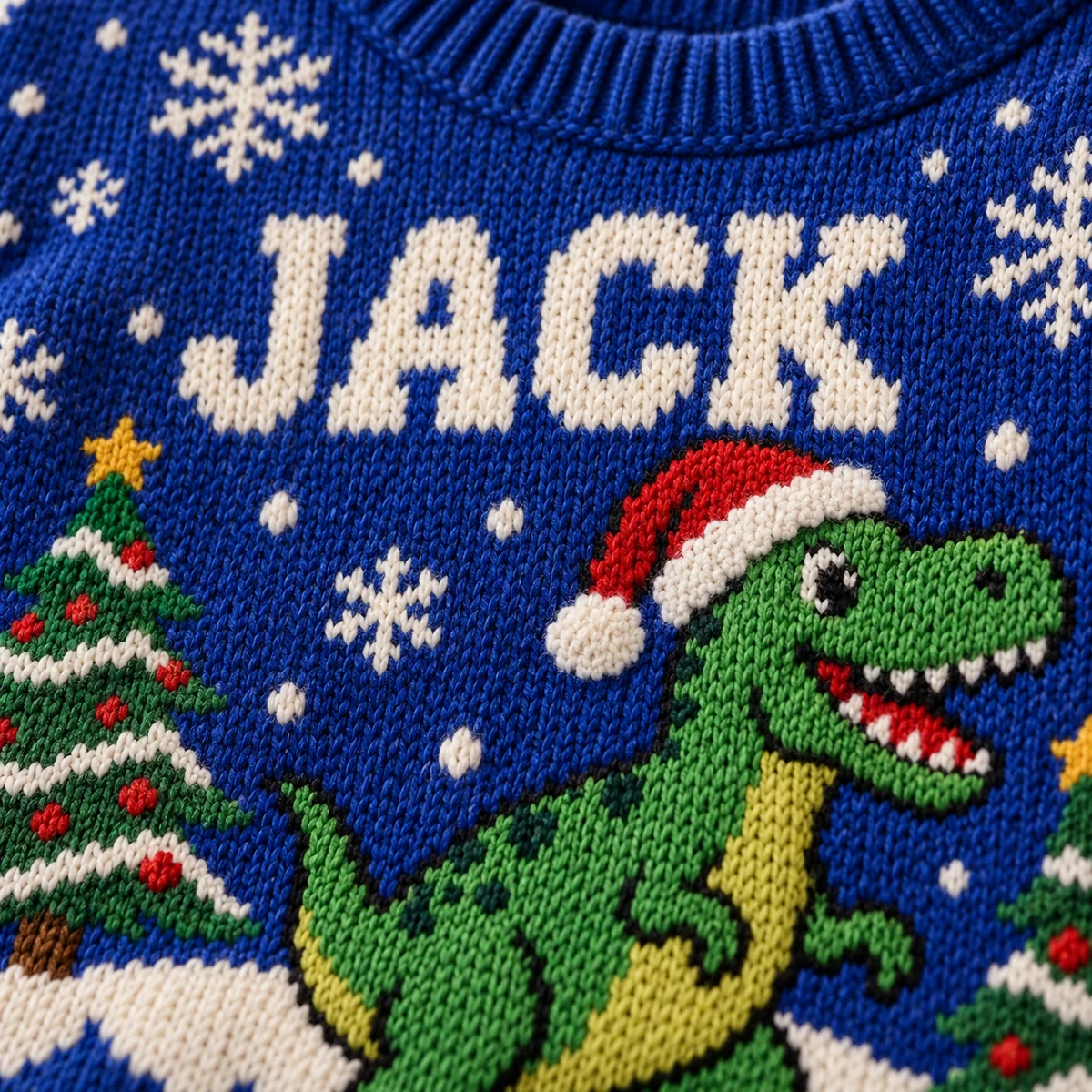 Custom Dinosaur Ugly Christmas Sweater With Name knit detail Custom Dinosaur Ugly Christmas Sweater With Name knit detail