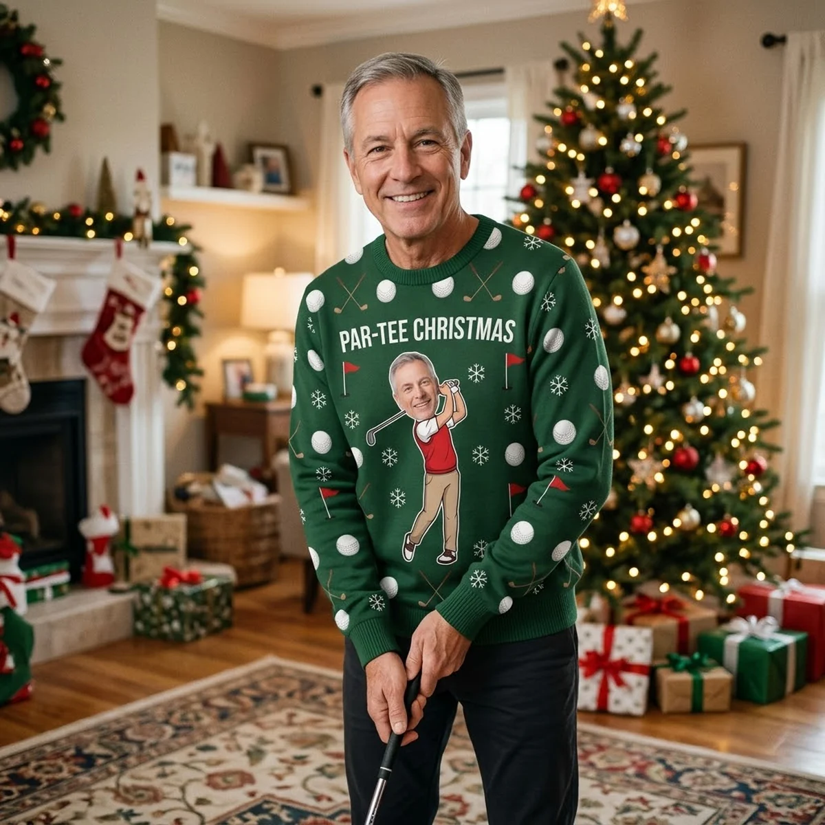 Custom Face Golf Ugly Christmas Sweater for Dad – Par Tee Christmas worn at Christmas Custom Face Golf Ugly Christmas Sweater for Dad – Par-Tee Christmas worn at Christmas