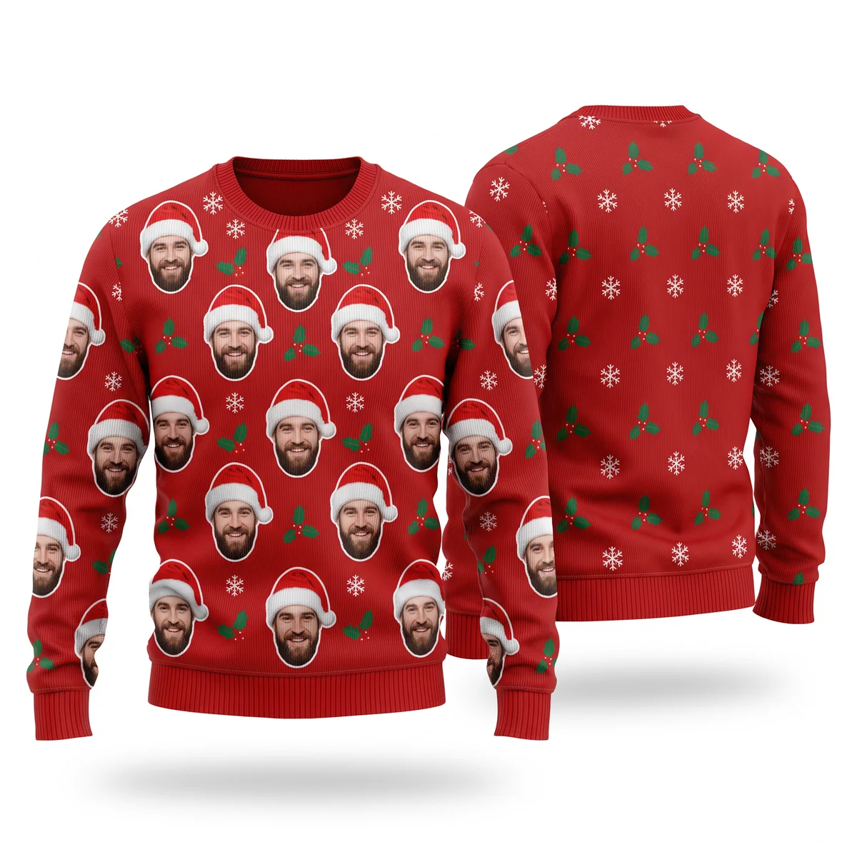 Custom Face Santa Hat Ugly Christmas Sweater – Photo Faces All Over front and back Custom Face Santa Hat Ugly Christmas Sweater – Photo Faces All Over front and back