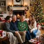 Custom Family Faces Christmas Wreath Sweater – Up to 6 Photos worn at Christmas