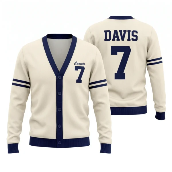 Custom Jersey Number Sports Mom Cardigan – Varsity Knit Cardigan front and back