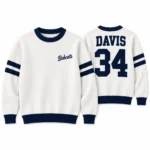 Custom Jersey Number Sports Mom Sweater With Name on Back worn at Christmas