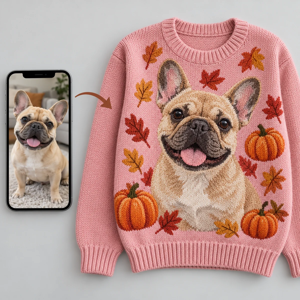 Custom Pet Portrait Fall Pumpkin Sweater With Name knit detail Custom Pet Portrait Fall Pumpkin Sweater With Name knit detail