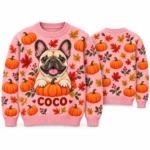 Custom Pet Portrait Fall Pumpkin Sweater With Name worn at Christmas