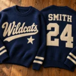 Custom Team Name Varsity Christmas Sweater – Personalized Game Day Sweater worn at Christmas