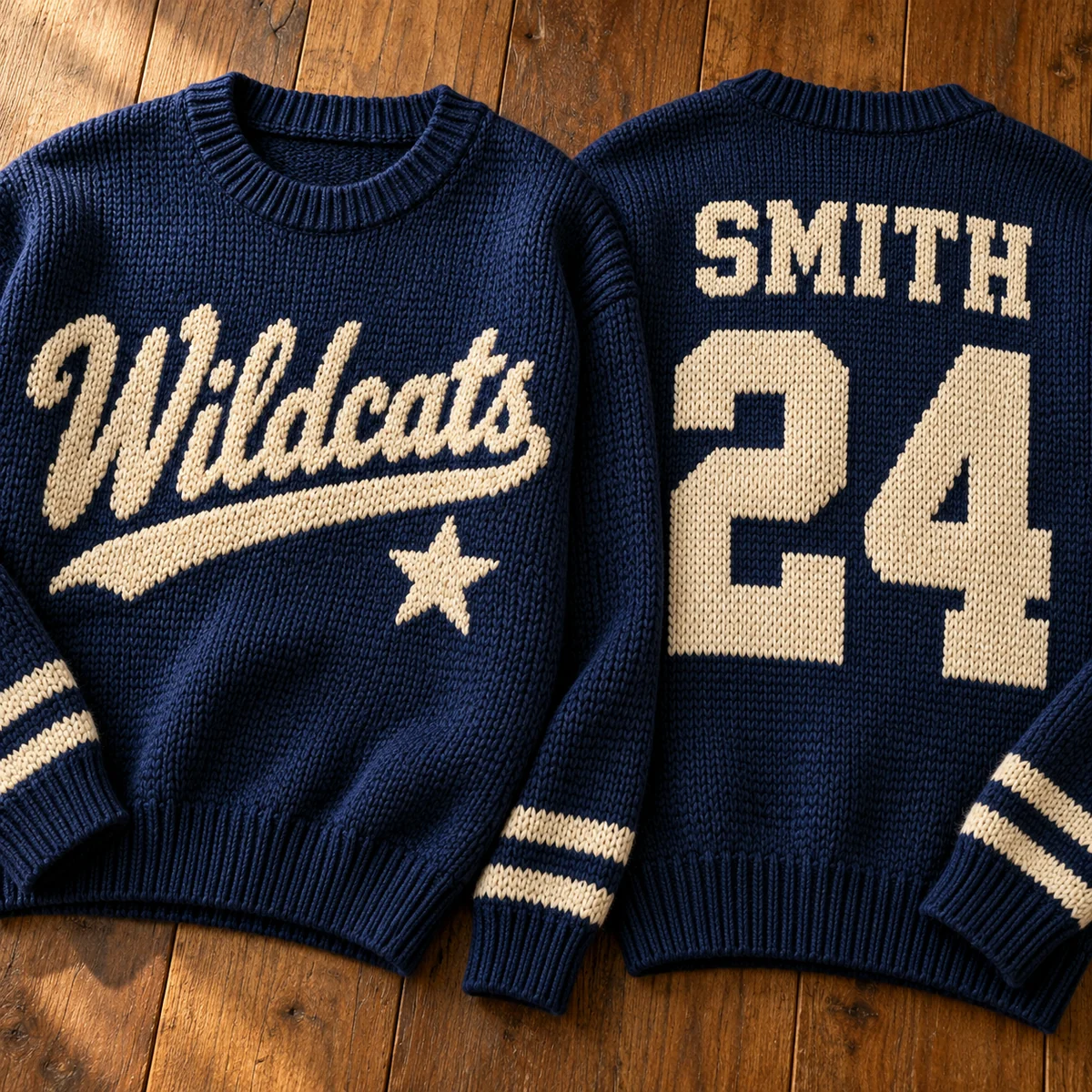 Custom Team Name Varsity Christmas Sweater – Personalized Game Day Sweater knit detail Custom Team Name Varsity Christmas Sweater – Personalized Game Day Sweater knit detail