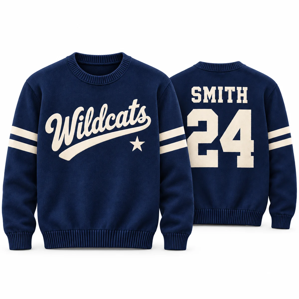 Custom Team Name Varsity Christmas Sweater – Personalized Game Day Sweater front and back Custom Team Name Varsity Christmas Sweater – Personalized Game Day Sweater front and back