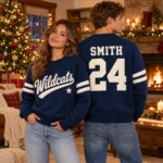Custom Team Name Varsity Christmas Sweater – Personalized Game Day Sweater worn at Christmas