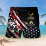 Custom U.S. Air Force beach shorts, front and back on a white background