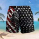 Custom U.S. Air Force beach shorts, front and back on a white background
