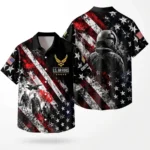 Custom U.S. Air Force Hawaiian shirt, front and back on a white background