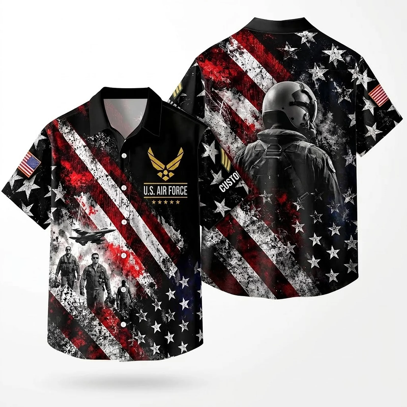 Custom U.S. Air Force Hawaiian shirt, front and back on a white background Custom U.S. Air Force Hawaiian shirt, front and back on a white background