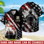Custom U.S. Coast Guard Hawaiian shirt, front and back on a white background