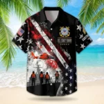 Custom U.S. Coast Guard Hawaiian shirt, front and back on a white background