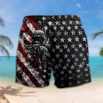 Custom U.S. Marines beach shorts, front and back on a white background