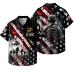 Custom U.S. Marines Hawaiian shirt, front and back on a white background