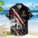 Custom U.S. Marines Hawaiian shirt, front and back on a white background