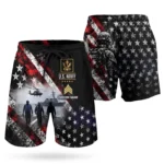 Custom U.S. Navy beach shorts, front and back on a white background