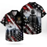 Custom U.S. Navy Hawaiian shirt, front and back on a white background