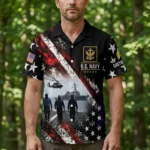 Custom U.S. Navy Hawaiian shirt, front and back on a white background