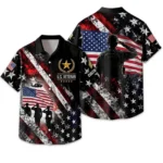 Custom U.S. Veteran Hawaiian shirt, front and back on a white background