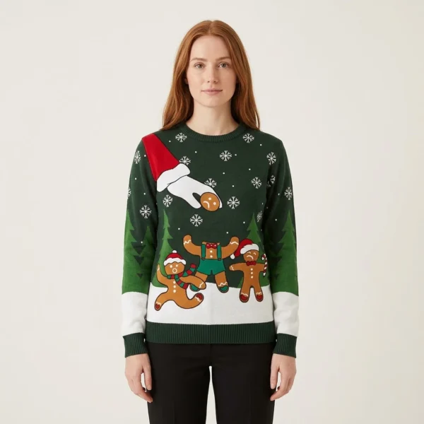 Cute Gingerbread Christmas Sweaters Womens Forest Green Lovely Christmas Sweater Gift for Mom or Grandma