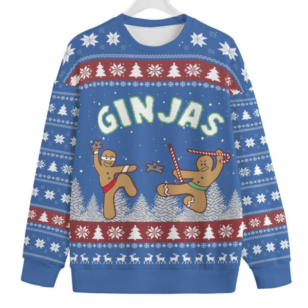 Cute Ninja Gingerbread Mens Big And Tall Christmas Sweater Cozy Christmas Sweater for Holiday Season