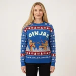 Cute Ninja Gingerbread Mens Big And Tall Christmas Sweater Cozy Christmas Sweater for Holiday Season