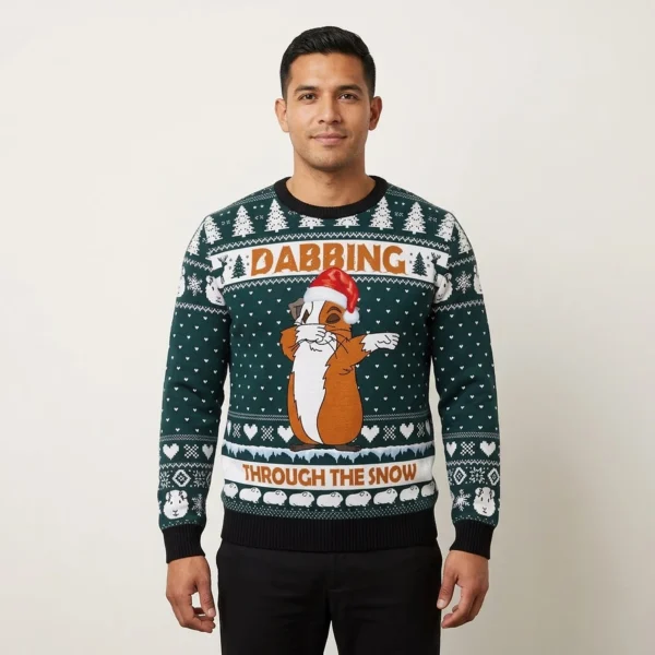 Dabbing Through The Snow Ugly Christmas Sweater Cute Xmas Clothing Guinea Pig Themed Gifts AI Model Photo