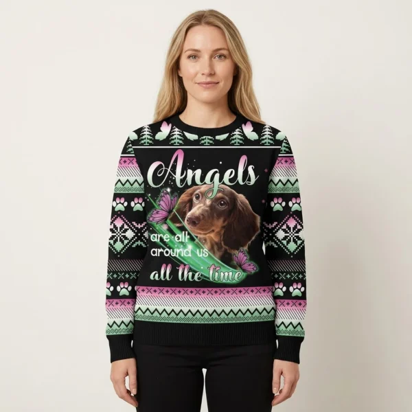 Dachshund Angel Ugly Christmas Sweater Animal Themed Christmas Gift ForDachshund Owners AI Model Photo