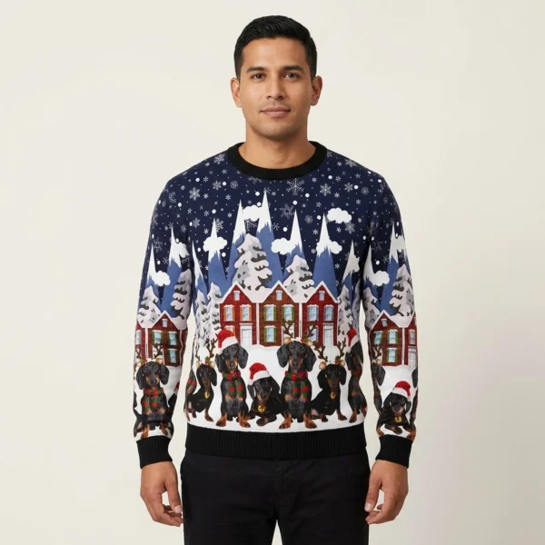 Dachshund Family Ugly Christmas Sweater Cute Xmas Clothes Dachshund Christmas Gifts AI Model Photo