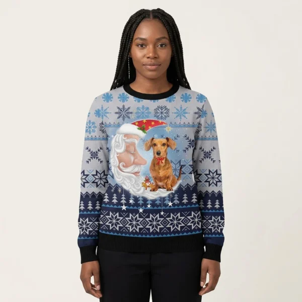 Dachshund Love Santa Moon Ugly Christmas Sweater Merry Xmas Clothes Dachshund Xmas Gifts AI Model Photo