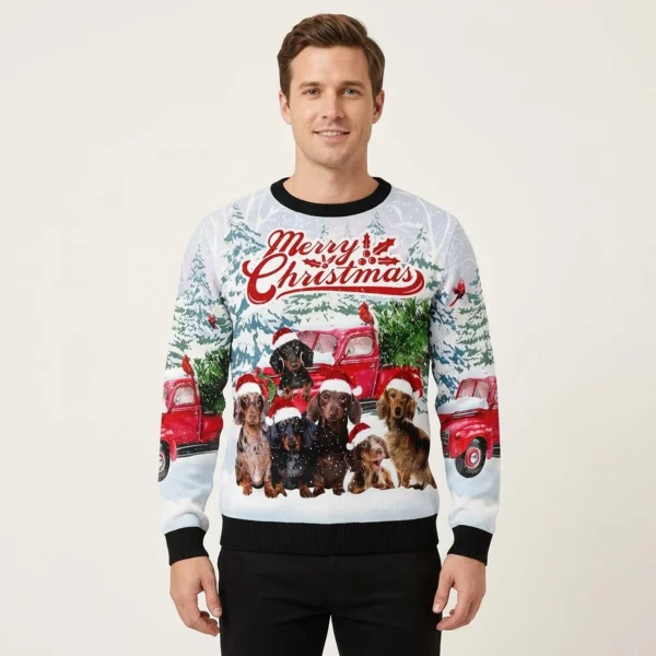 Dachshund Merry Christmas Ugly Christmas Sweater Xmas Apparel Dachshund Gift ForChristmas AI Model Photo