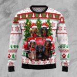 Dachshund Red Truck Ugly Christmas Sweater Cool Xmas Clothing Dachshund Gift ForDog Lovers AI Model Photo